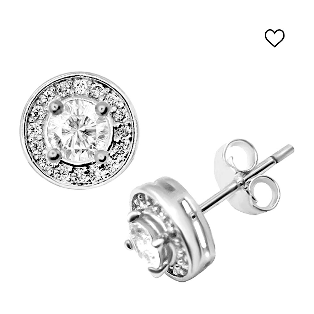 Cubic Zirconia Halo Stud Earrings, Nanette Lepore, Sterling Silver, NEW in Box - Picture 3 of 8